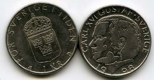 Монета 1 крона 1998г Швеция