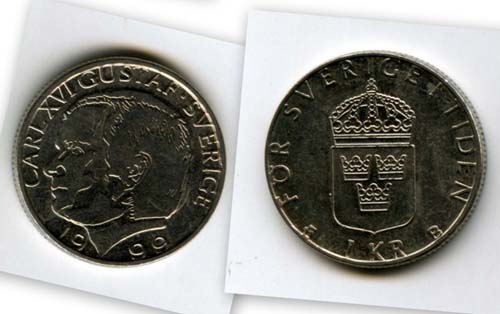 Монета 1 крона 1999г Швеция