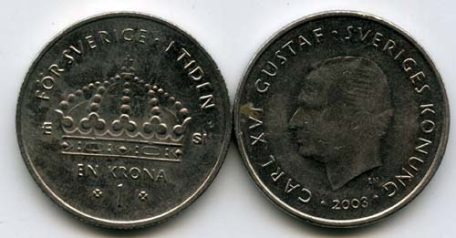 Монета 1 крона 2003г Швеция
