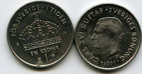 Монета 1 крона 2007г Швеция