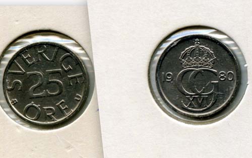Монета 25 эрэ 1980г Швеция