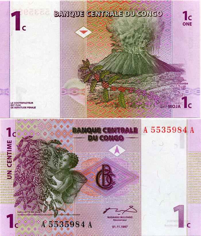 Бона 1 цент 1997г ДР Конго