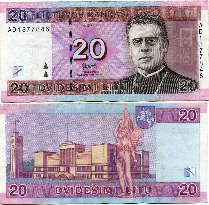 Банкнота 20 лит 2007г бу Литва