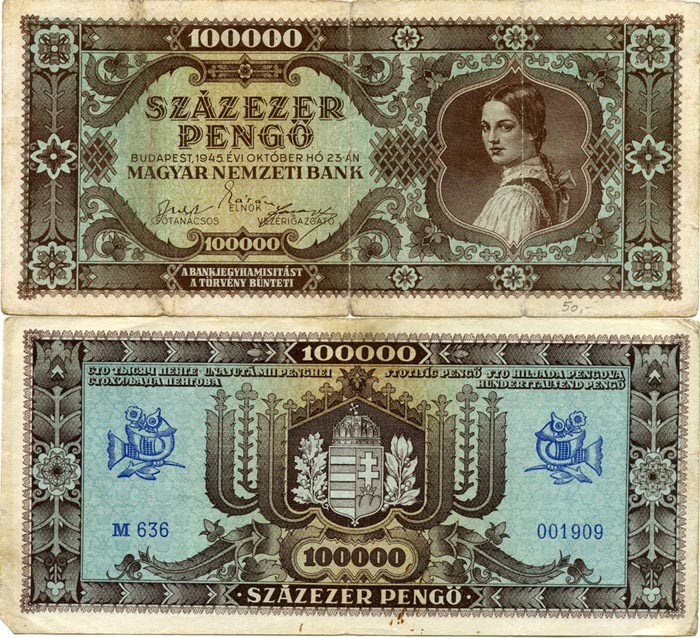 Бона 100 000 пенго 1945г Венгрия