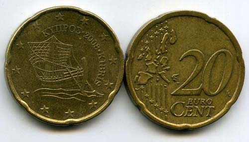 Монета 10 евроцентов 2008г Кипр