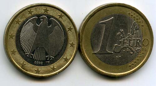 Монета 1 евро 2002г G Германия