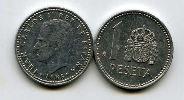 Монета 1 песета 1986г Испания