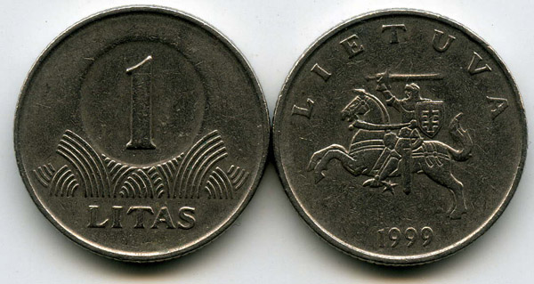 Монета 1 лит 1999г Литва