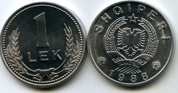 Монета 1 лек 1988г ал Албания