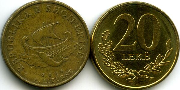 Монета 20 лек 2016г Албания