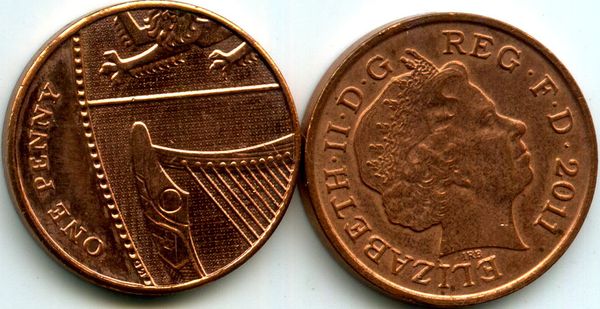 Монета 1 пенни 2011г Англия