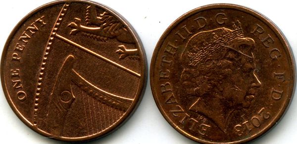 Монета 1 пенни 2013г Великобритания