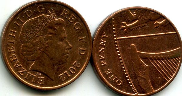Монета 1 пенни 2012г Великобритания