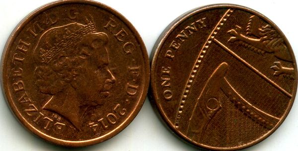 Монета 1 пенни 2014г Великобритания