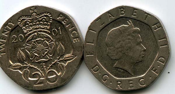 Монета 20 пенсов 2001г Англия