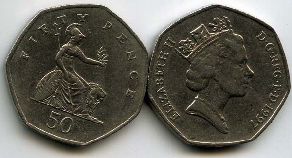 Монета 50 пенсов 1997г Англия