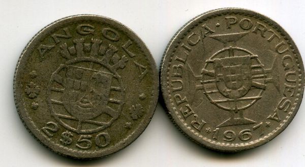 Монета 2,5 эскудо 1967г Ангола