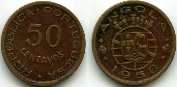 Монета 50 сентавос 1958г Ангола