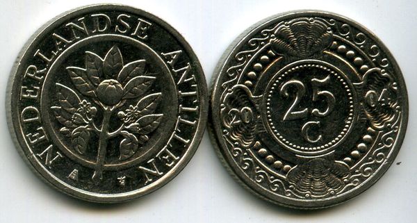 Монета 25 центов 2004г Нидерландские Антиллы