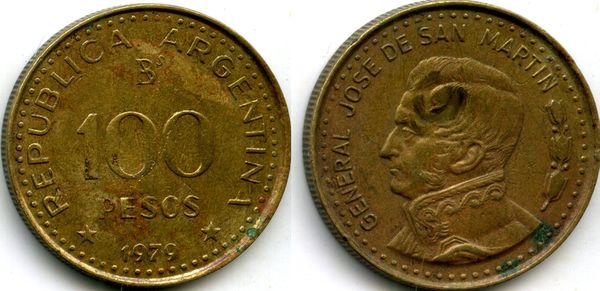 Монета 100 песо 1979г Аргентина