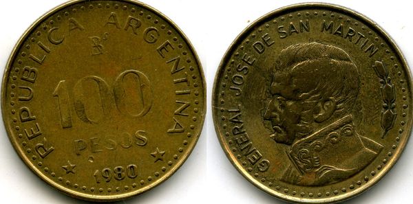 Монета 100 песо 1980г маг Аргентина