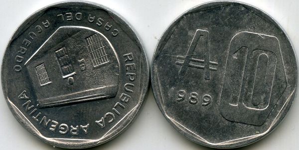 Монета 10 аустрал 1989г Аргентина