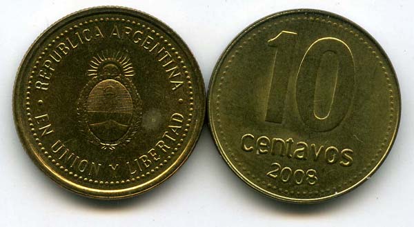 Монета 10 сентавос 2008г Аргентина