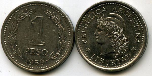 Монета 1 песо 1959г Аргентина