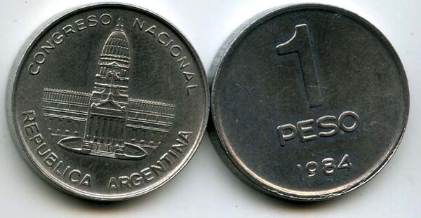 Монета 1 песо 1984г Аргентина