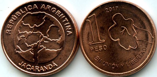Монета 1 песо 2017г Аргентина