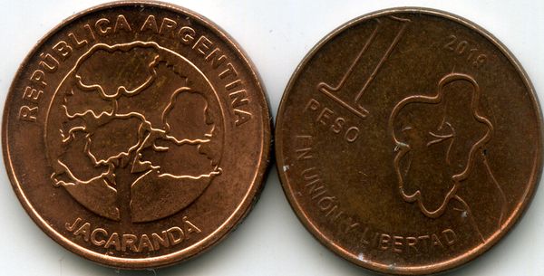 Монета 1 песо 2019г Аргентина