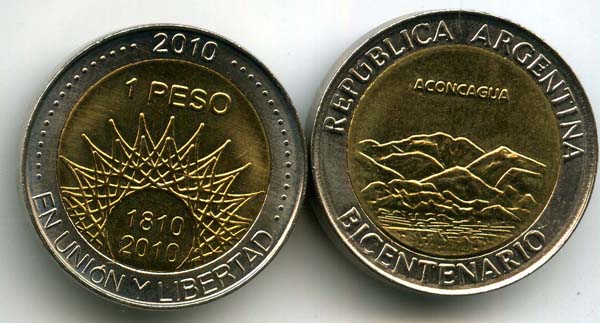 Монета 1 песо 2010г Аконкагуа Аргентина