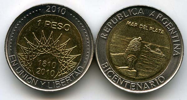 Монета 1 песо 2010г Мап Аргентина