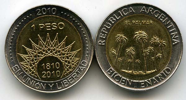 Монета 1 песо 2010г Эль Палмар Аргентина