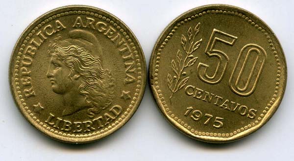 Монета 50 сентавос 1975г Аргентина