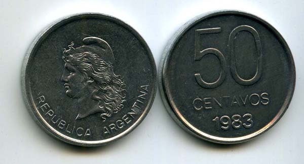 Монета 50 сентавос 1983г Аргентина