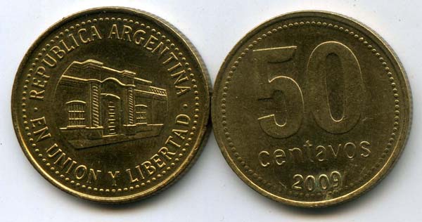 Монета 50 сентавос 2009г Аргентина