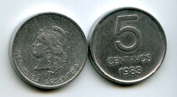 Монета 5 сентавос 1983г Аргентина