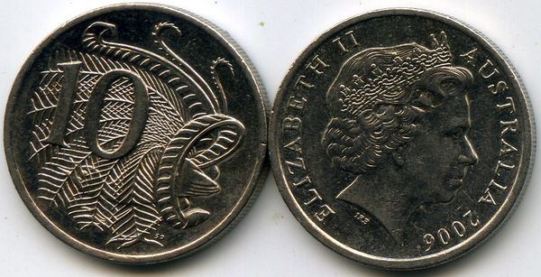 Монета 10 центов 2006г Австралия