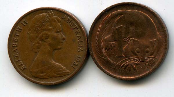 Монета 1 цент 1981г Австралия