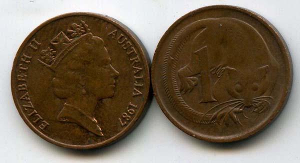 Монета 1 цент 1987г Австралия