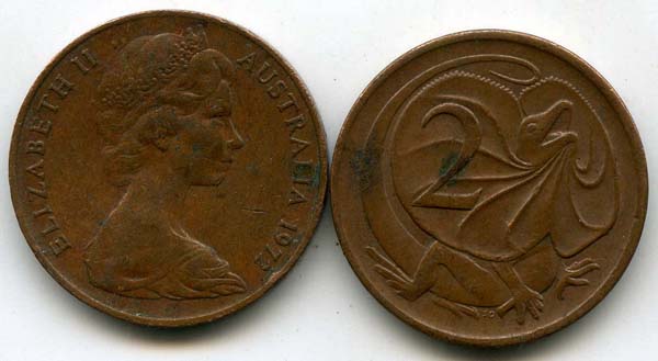 Монета 2 цента 1972г Австралия
