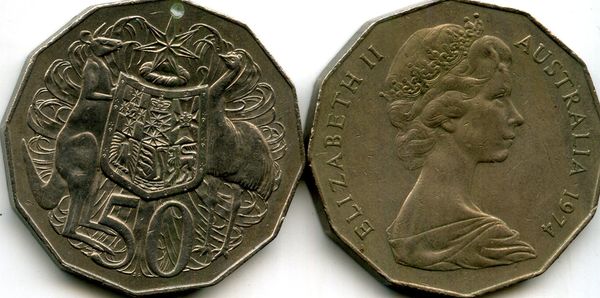Монета 50 центов 1974г Австралия