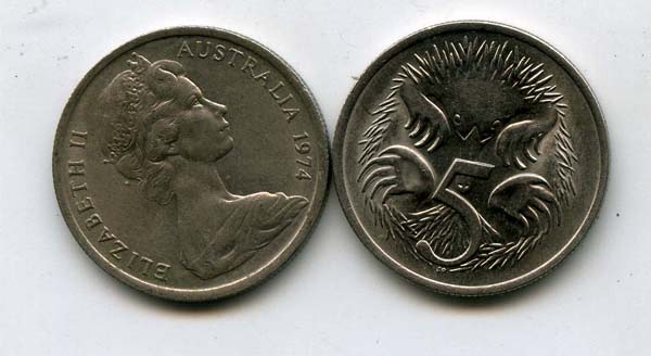 Монета 5 центов 1974г Австралия