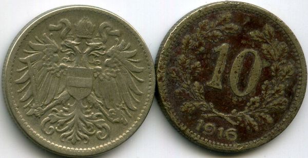 Монета 10 геллеров 1916г Австрия
