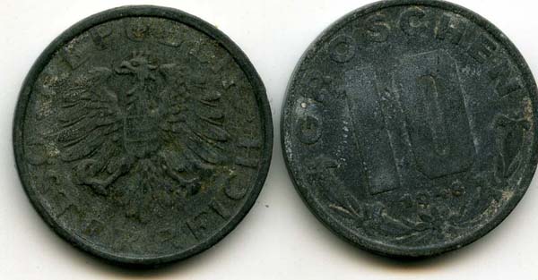 Монета 10 грош 1948г Австрия