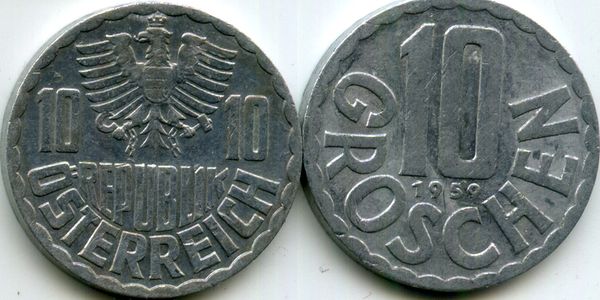 Монета 10 грош 1959г Австрия