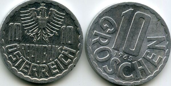 Монета 10 грош 1965г Австрия