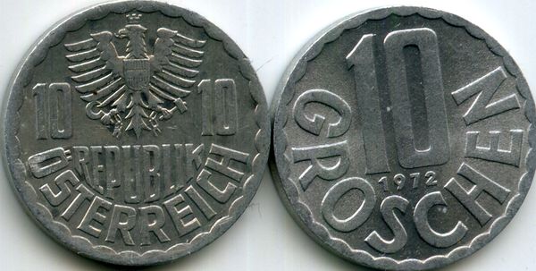 Монета 10 грош 1972г Австрия