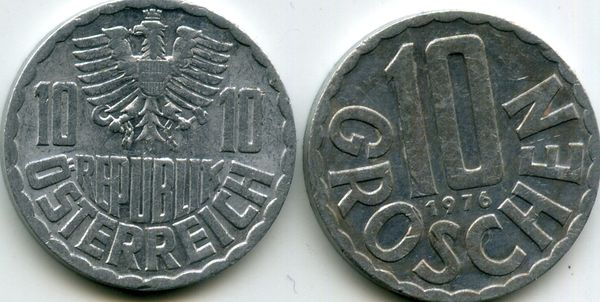 Монета 10 грош 1976г Австрия